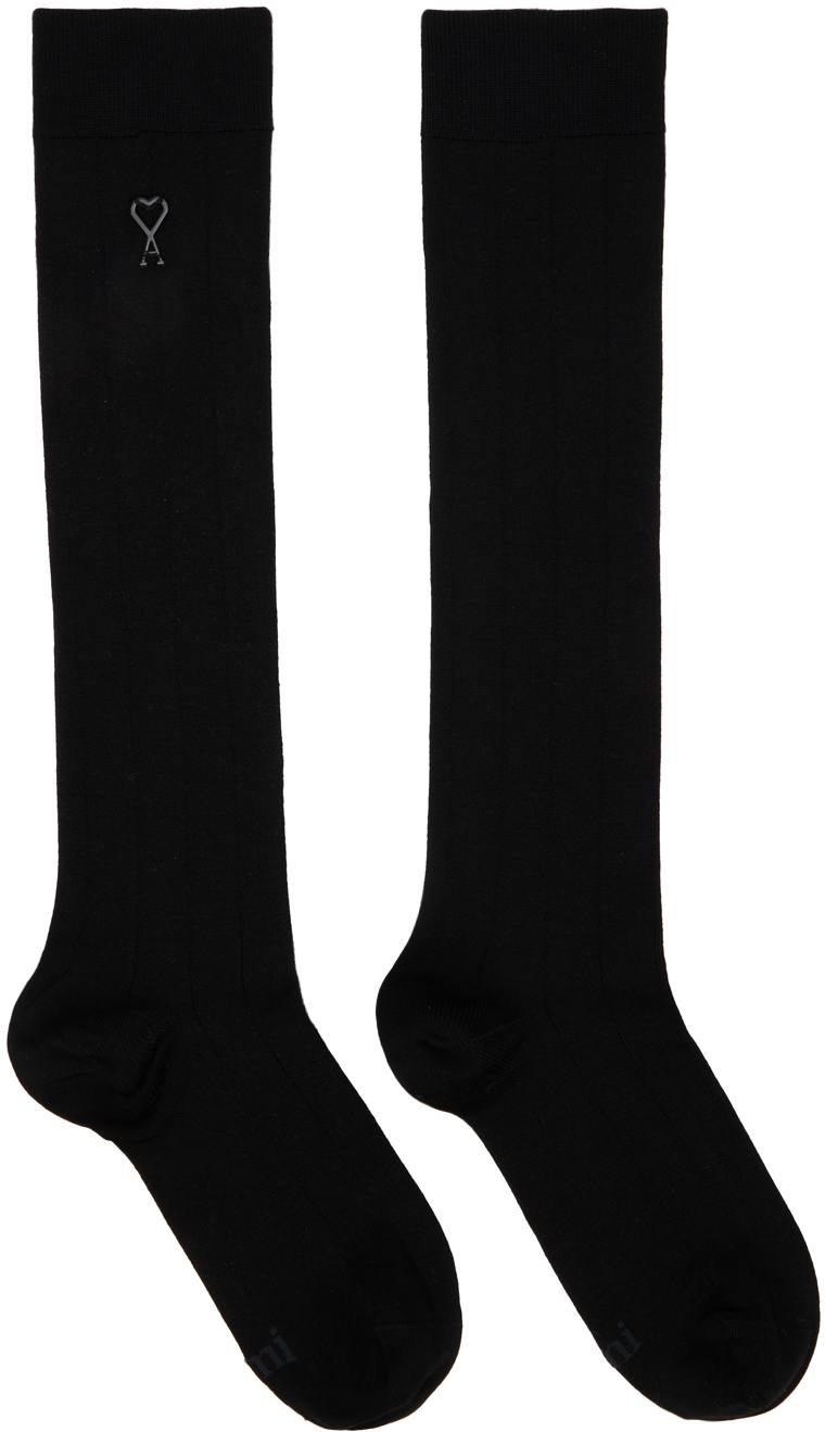 Ami Alexandre Mattiussi Logo-patch Knitted Socks In 001 Wool Viscose Can