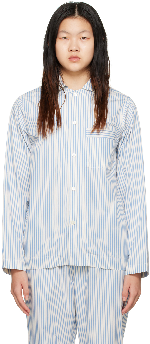 White & Blue Long Sleeve Pyjama Shirt