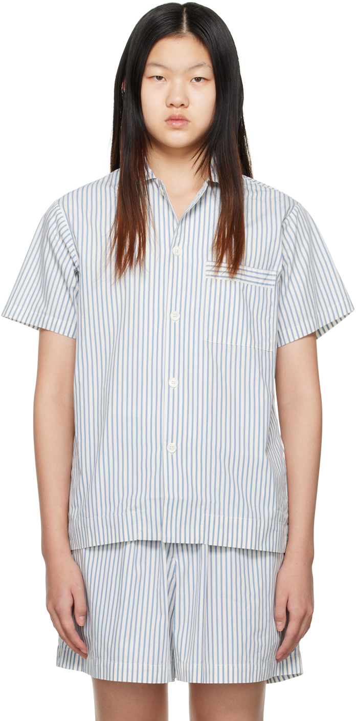 Tekla Blue & White Oversized Pyjama Shirt
