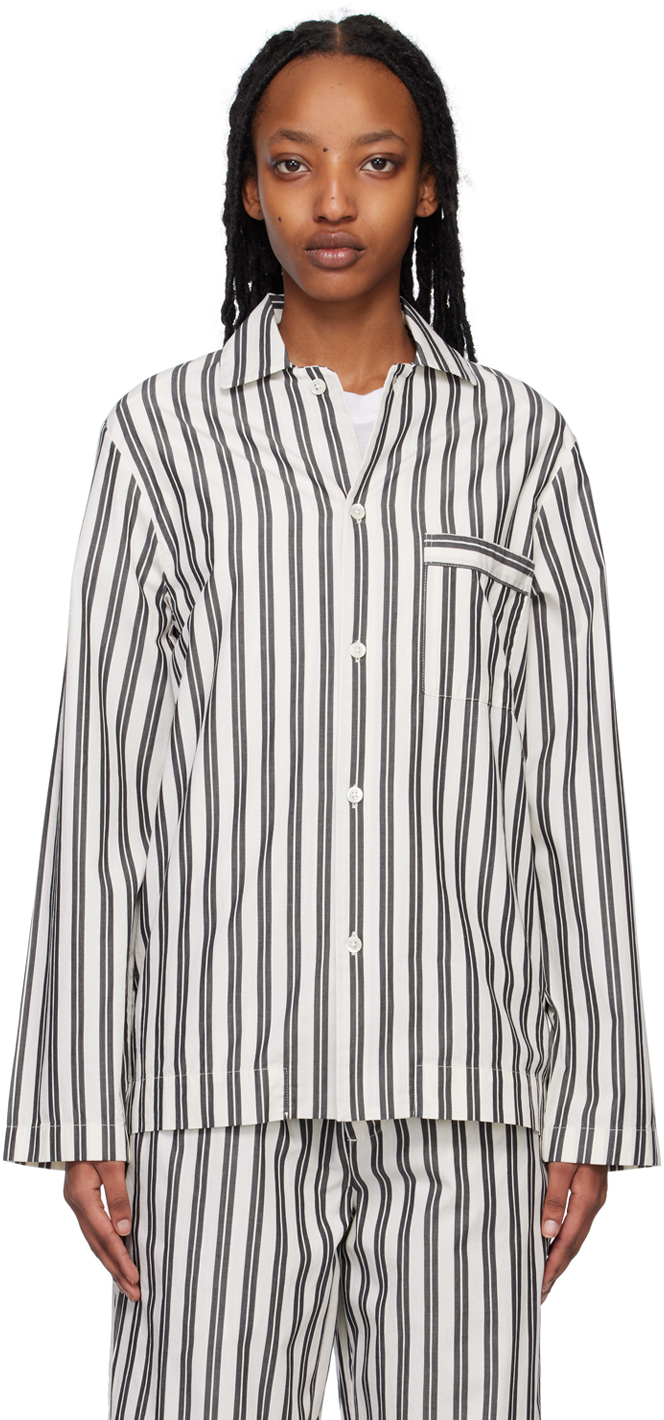 White & Black Oversized Pyjama Shirt by Tekla on Sale