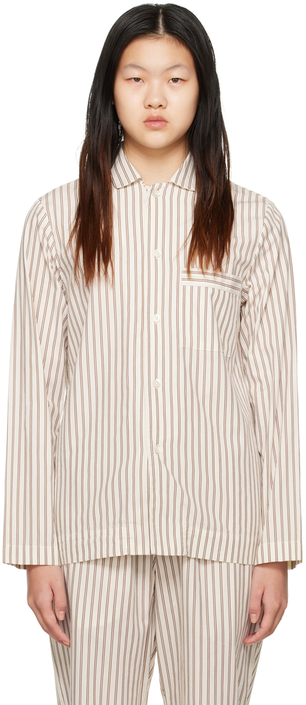 Off-White & Brown Long Sleeve Pyjama Shirt