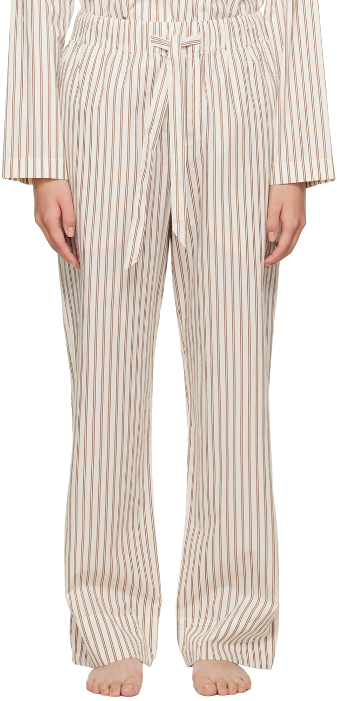 Tekla Off-White & Brown Drawstring Pyjama Pants