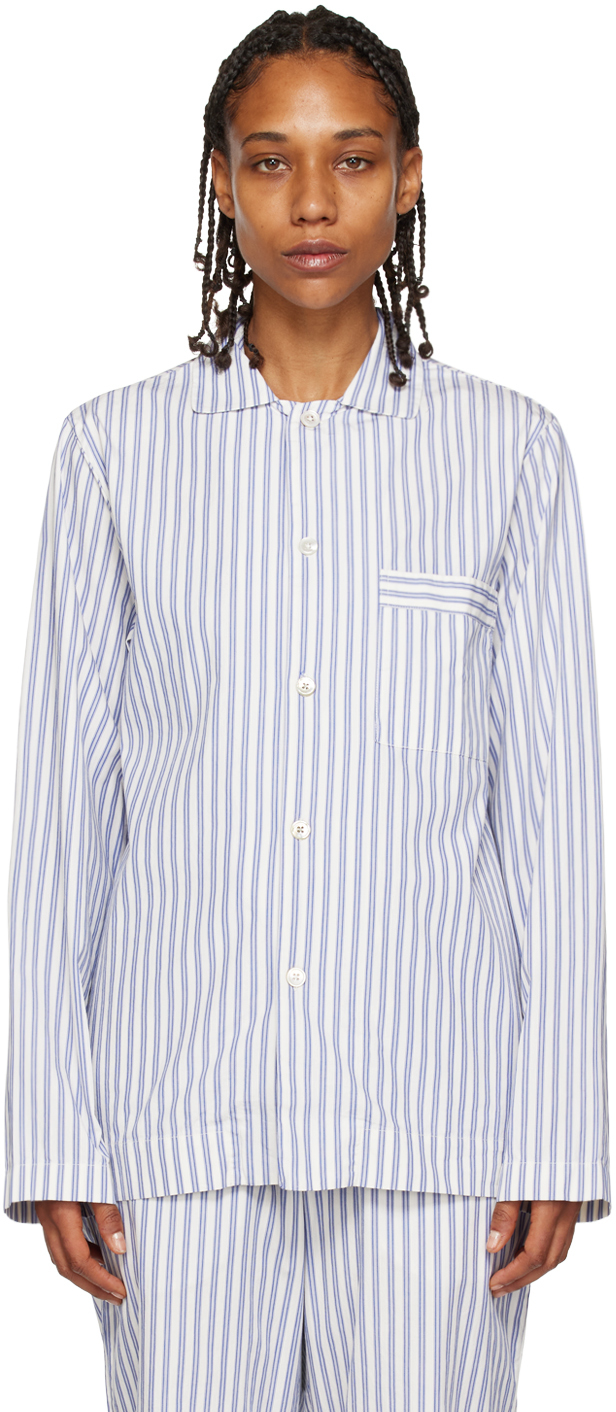 Tekla White Striped Pyjama Shirt In Skagen Stripes