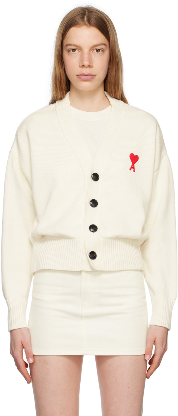 Ami Paris Cardigan Blanc Cassé à Logo Ami De Cœur Ssense France