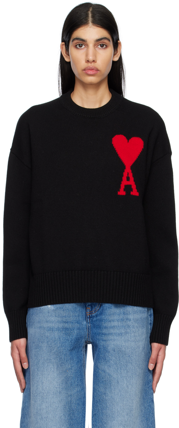 AMI Paris: Black Ami de Cœur Sweater | SSENSE