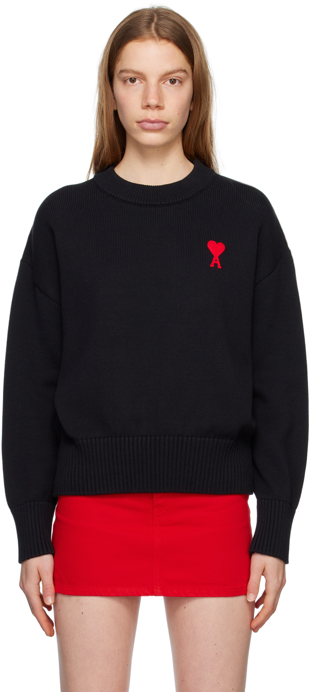 Shop Ami Alexandre Mattiussi Black Ami De Cœur Sweater In 009 Coton Black/red