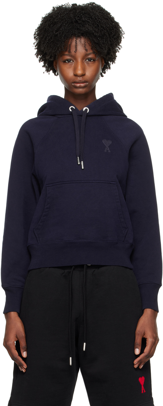 Pull à capuche bleu marine à logo Ami de cœur AMI Paris en solde