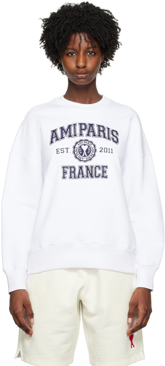 Shop Ami Alexandre Mattiussi White 'ami Paris France' Sweatshirt In 100 Wool Tricotine W