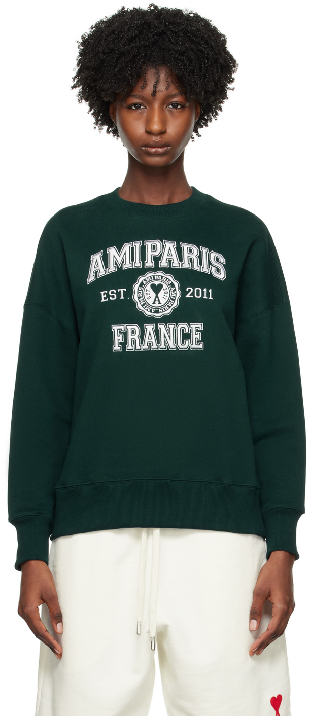 SSENSE Exclusive Green Ami Paris Sweatshirt by AMI Paris on Sale