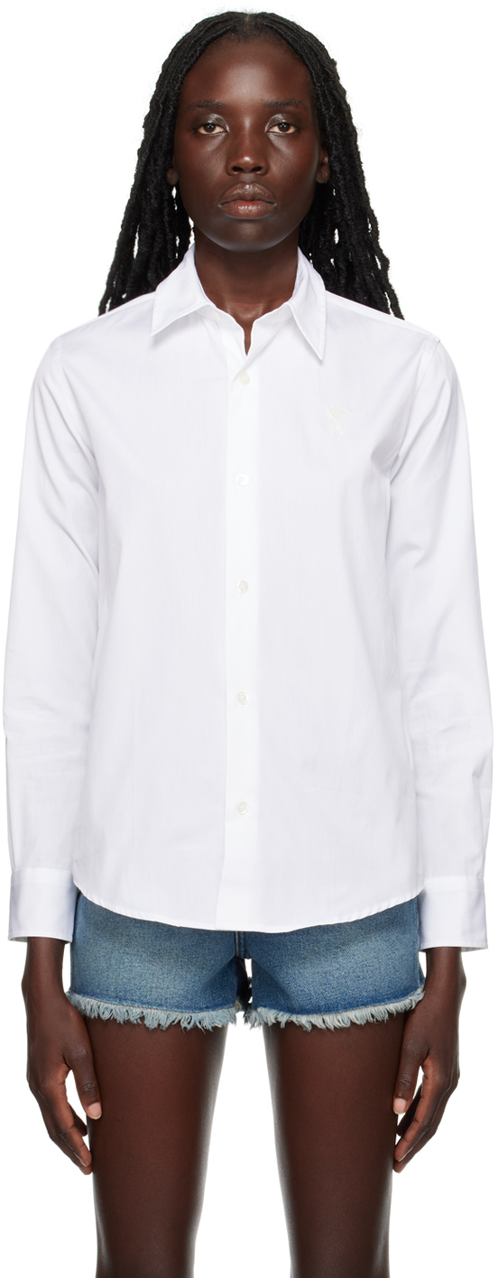 Shop Ami Alexandre Mattiussi White Ami De Cœur Shirt In 100 Wool Tricotine W