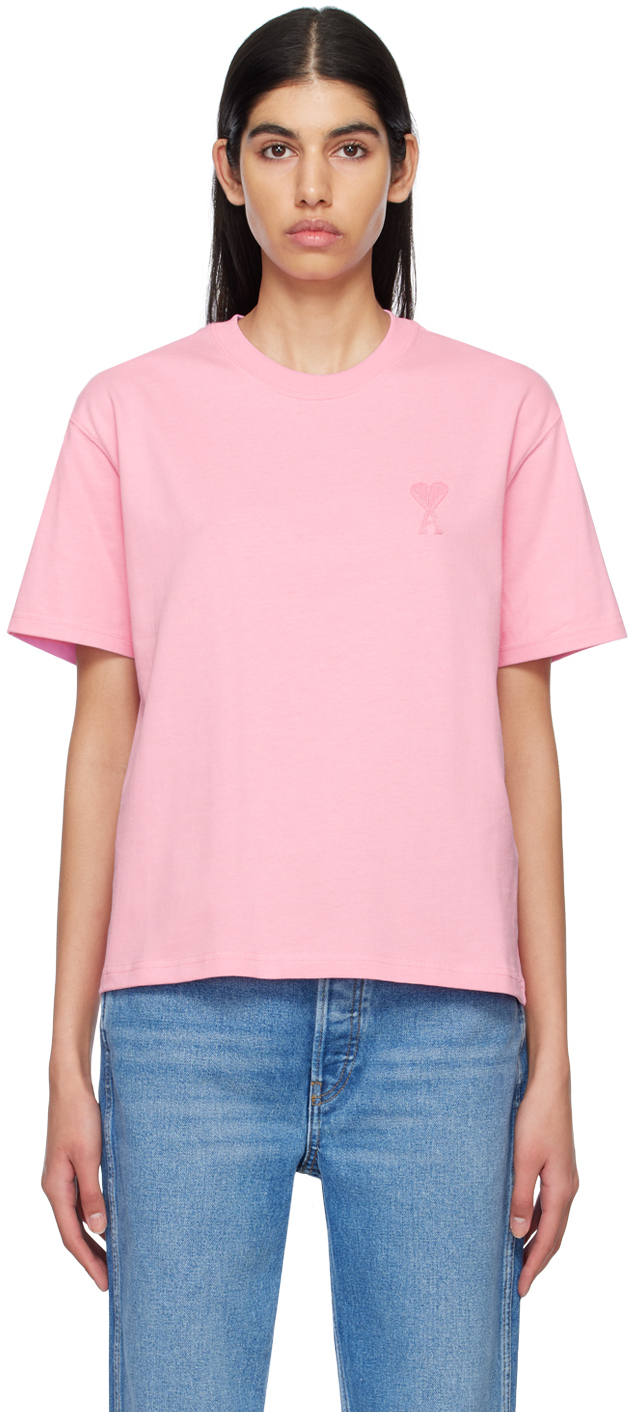 Ami Alexandre Mattiussi Pink Ami De Cœur T-shirt In 663 Candy Pink/candy