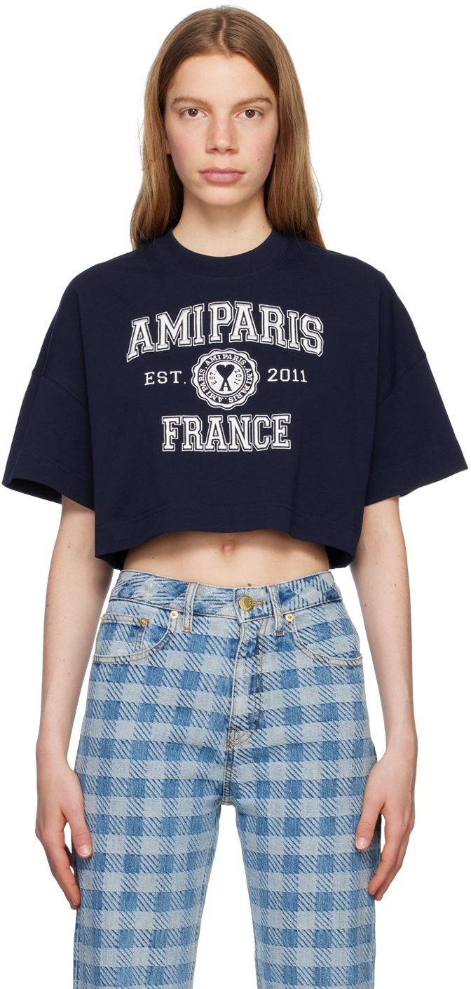 Ami Alexandre Mattiussi Cropped-t-shirt Mit Logo In Blue