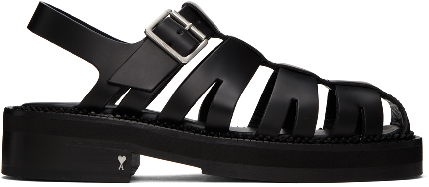 Shop Ami Alexandre Mattiussi Black Fisherman Flat Sandals In 001 Black
