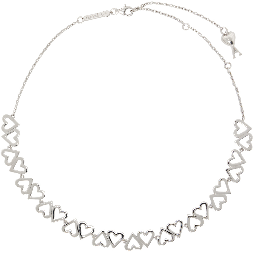 Amis Paris Bracciale Ami De Coeur In Ottone Argentato Con Cordoncino Nero UJW456.HW0021