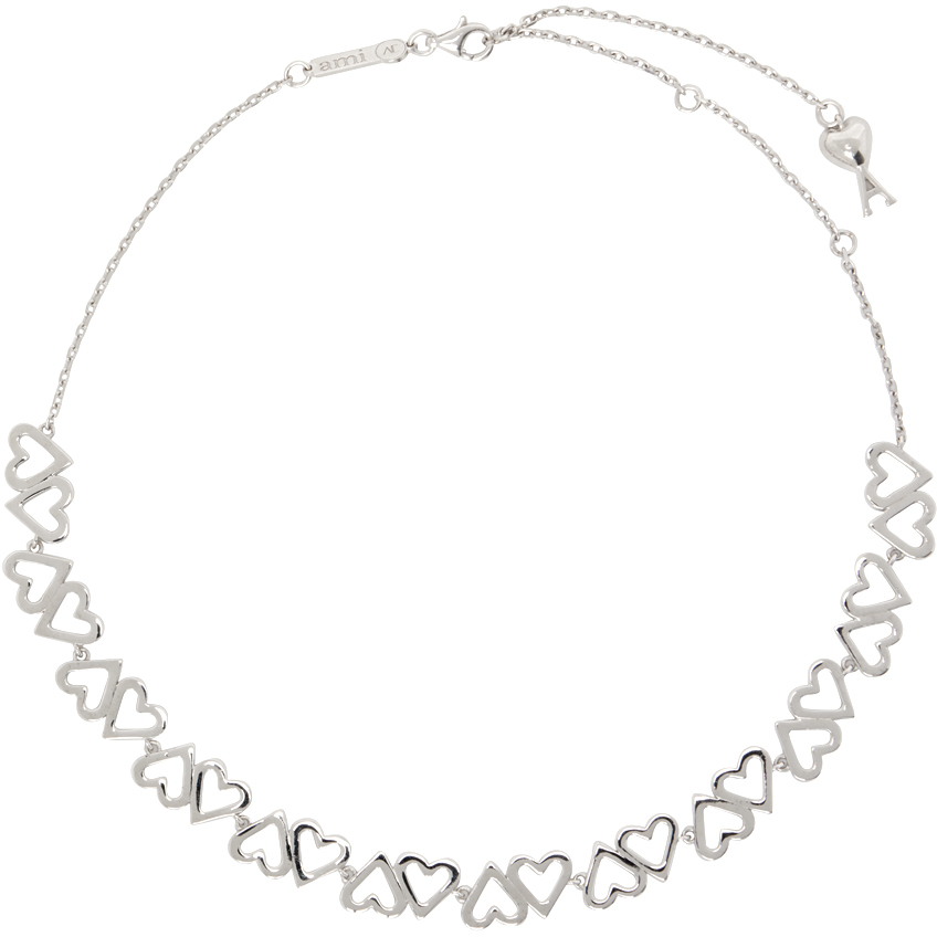 Ami Alexandre Mattiussi Silver Alan Crocetti Edition Ami De Cœur Upside Down Hearts Necklace In Silver/900