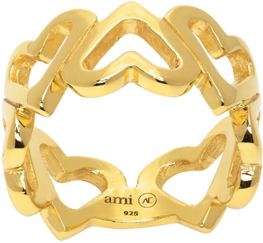 AMI Alexandre Mattiussi Gold Alan Crocetti Edition Upside Down Hearts Ring