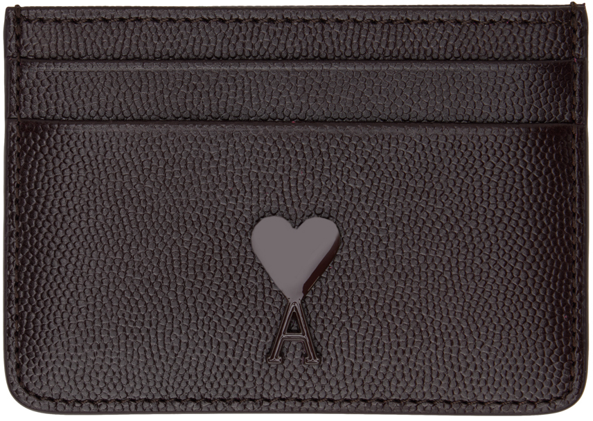 AMI Paris - AMI de Coeur Caviar Leather Card Holder - Burgundy Dress | Fred Segal