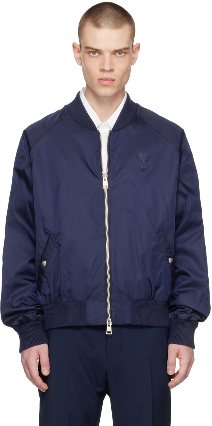 Shop Ami Alexandre Mattiussi Navy Zip Bomber Jacket In Nautic Blue/491