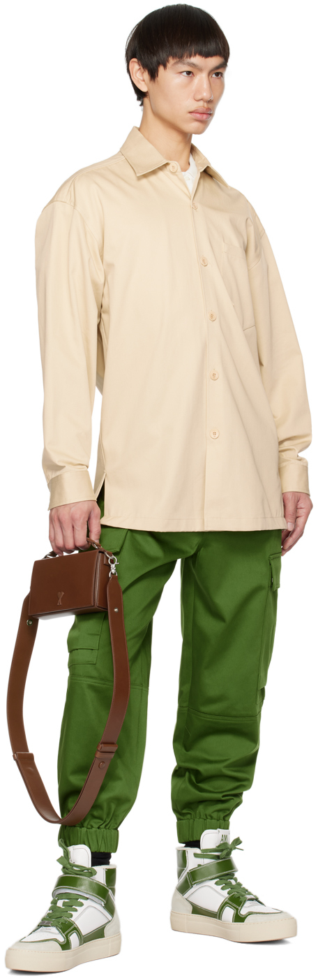 AMI ALEXANDRE MATTIUSSI GREEN ELASTICIZED CUFFS CARGO PANTS 