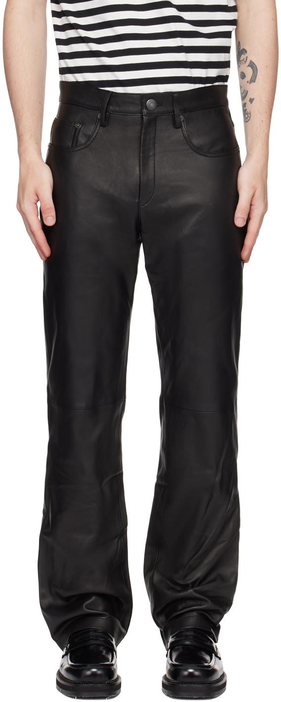 Shop Ami Alexandre Mattiussi Black Straight-fit Leather Pants