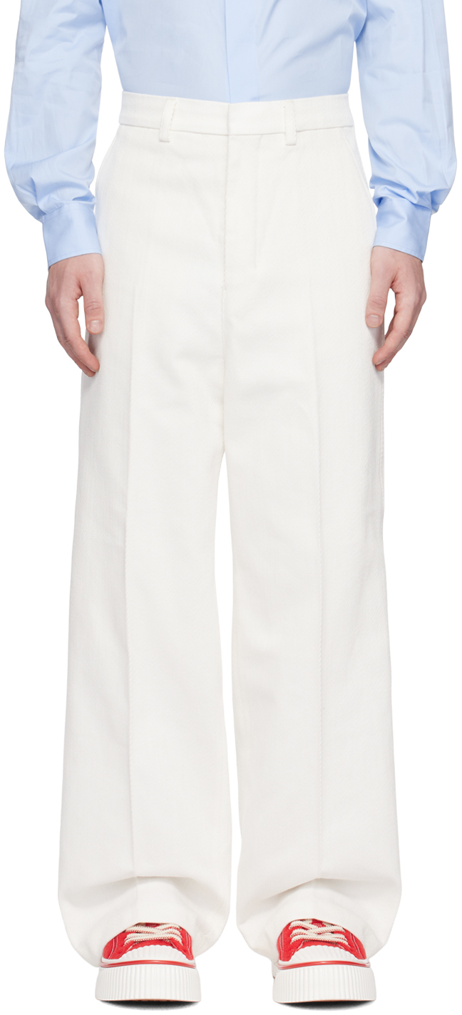 Ami Alexandre Mattiussi White Large Fit Trousers In Natural White/168