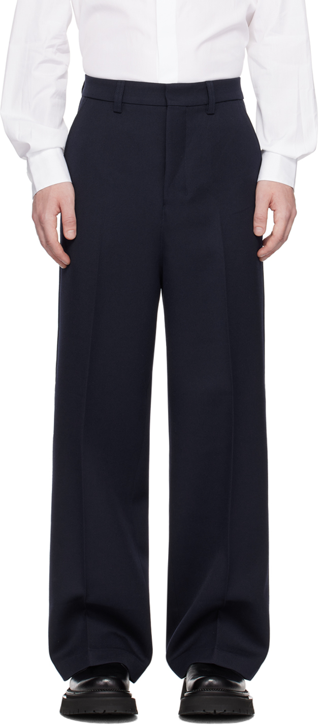Shop Ami Alexandre Mattiussi Navy Large Fit Trousers In Nautic Blue/491