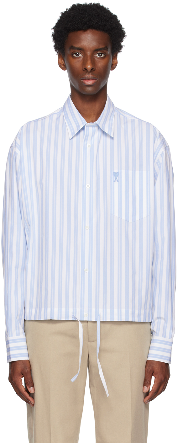 Ami Alexandre Mattiussi Blue And White Cotton Shirt In Rigato