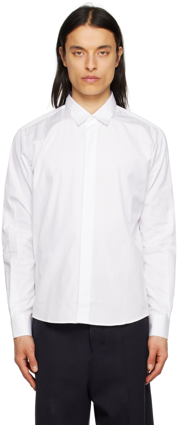 Shop Ami Alexandre Mattiussi White Ami De Coeur Shirt In Wool Tricotine White