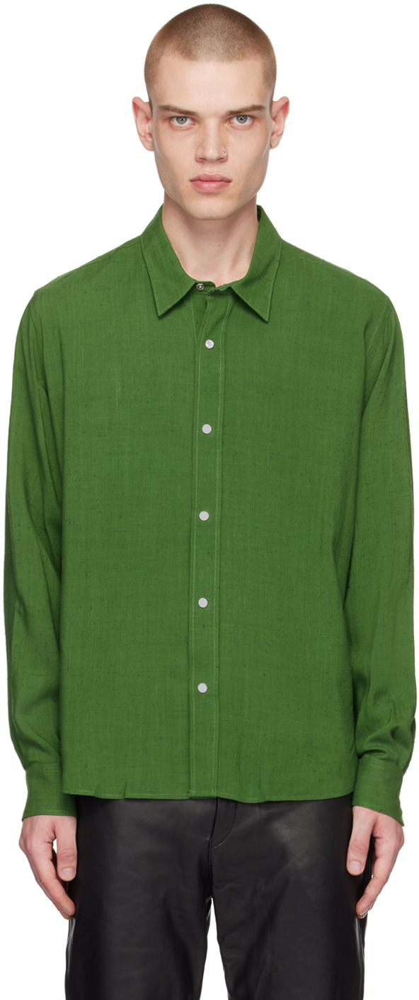 Ami Alexandre Mattiussi Green Press-stud Shirt In Evergreen/311