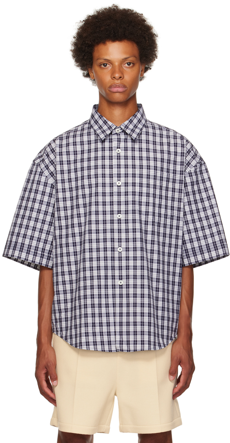 AMI ALEXANDRE MATTIUSSI BLUE & WHITE CHECK SHIRT