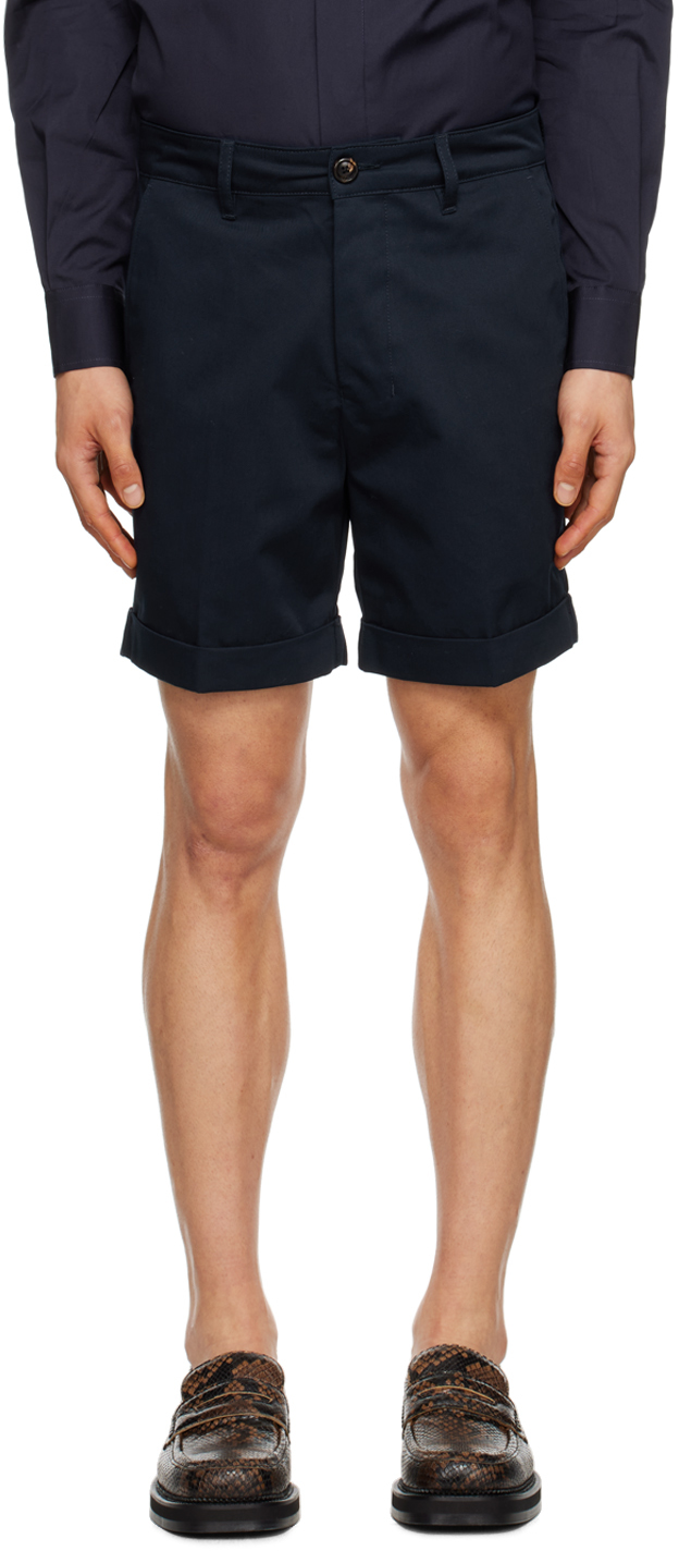 Ami Alexandre Mattiussi Navy Rolled Shorts In Nautic Blue/491