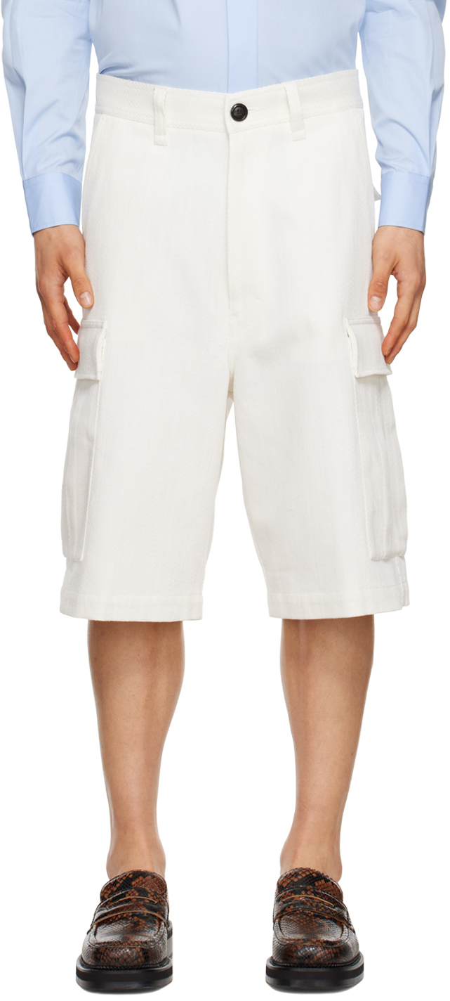 Shop Ami Alexandre Mattiussi White Cargo Pocket Shorts In Natural White/168
