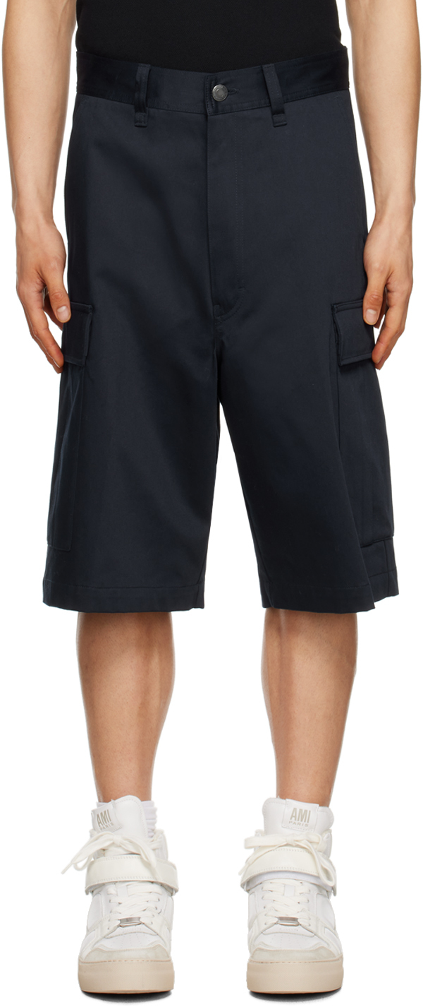 Shop Ami Alexandre Mattiussi Navy Cargo Pocket Shorts In Nautic Blue/491