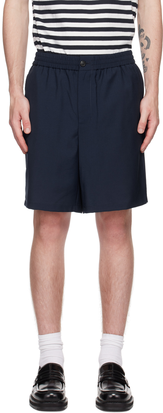 Ami Alexandre Mattiussi Navy Drawstring Shorts In Nautic Blue/491