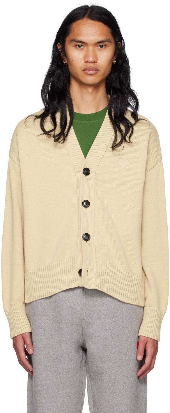 Shop Ami Alexandre Mattiussi Beige Ami De Cœur Cardigan In Vanilla/vanilla/714