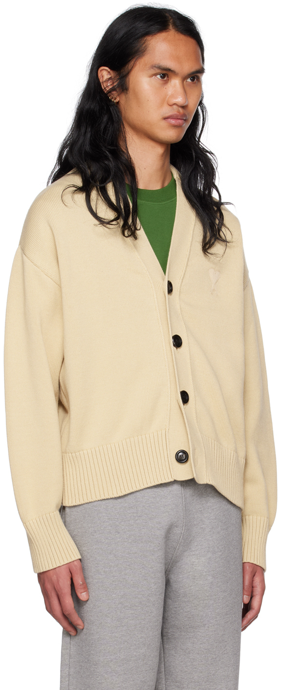 Shop Ami Alexandre Mattiussi Beige Ami De Cœur Cardigan In Vanilla/vanilla/714