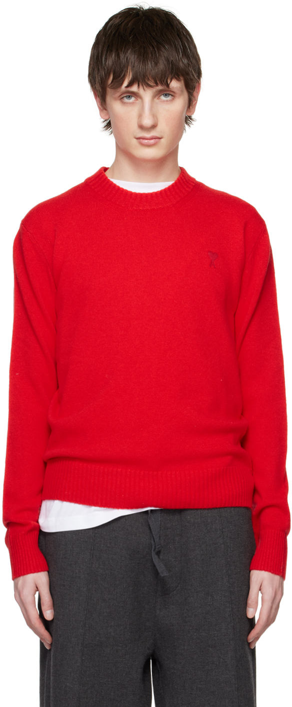 Ami Alexandre Mattiussi Red Ami De Cœur Sweater In Scarlet Red/681
