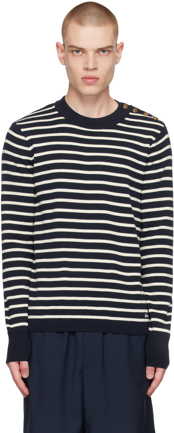 AMI Paris Navy Embroidered Sweater