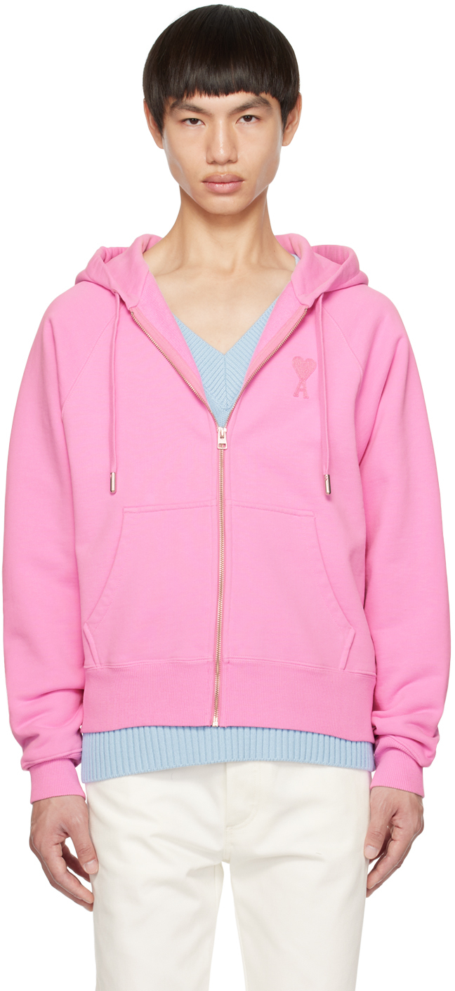 Ami Alexandre Mattiussi Pink Ami De Coeur Hoodie In Candy Pink/candy Pin