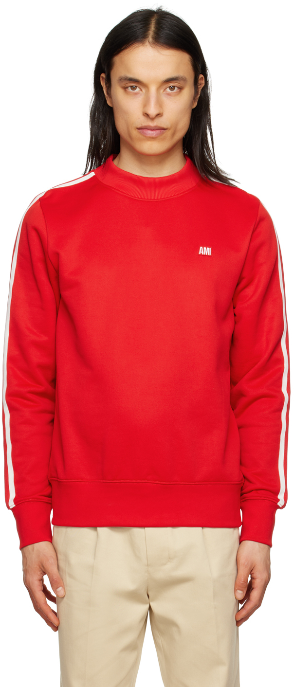 Ami Alexandre Mattiussi Red Striped Sweatshirt In Scarlet Red/681