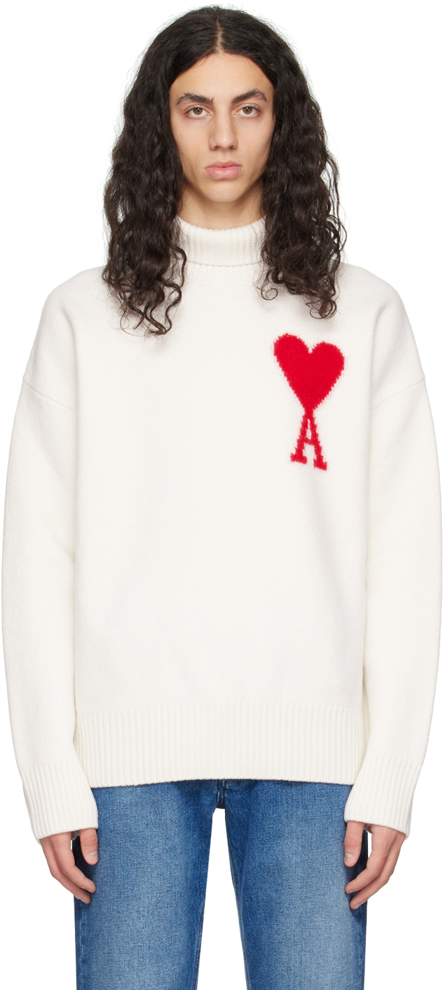 Ami Alexandre Mattiussi Ami Paris Turtleneck Sweater Ami De Coeur White Men In Animal Print