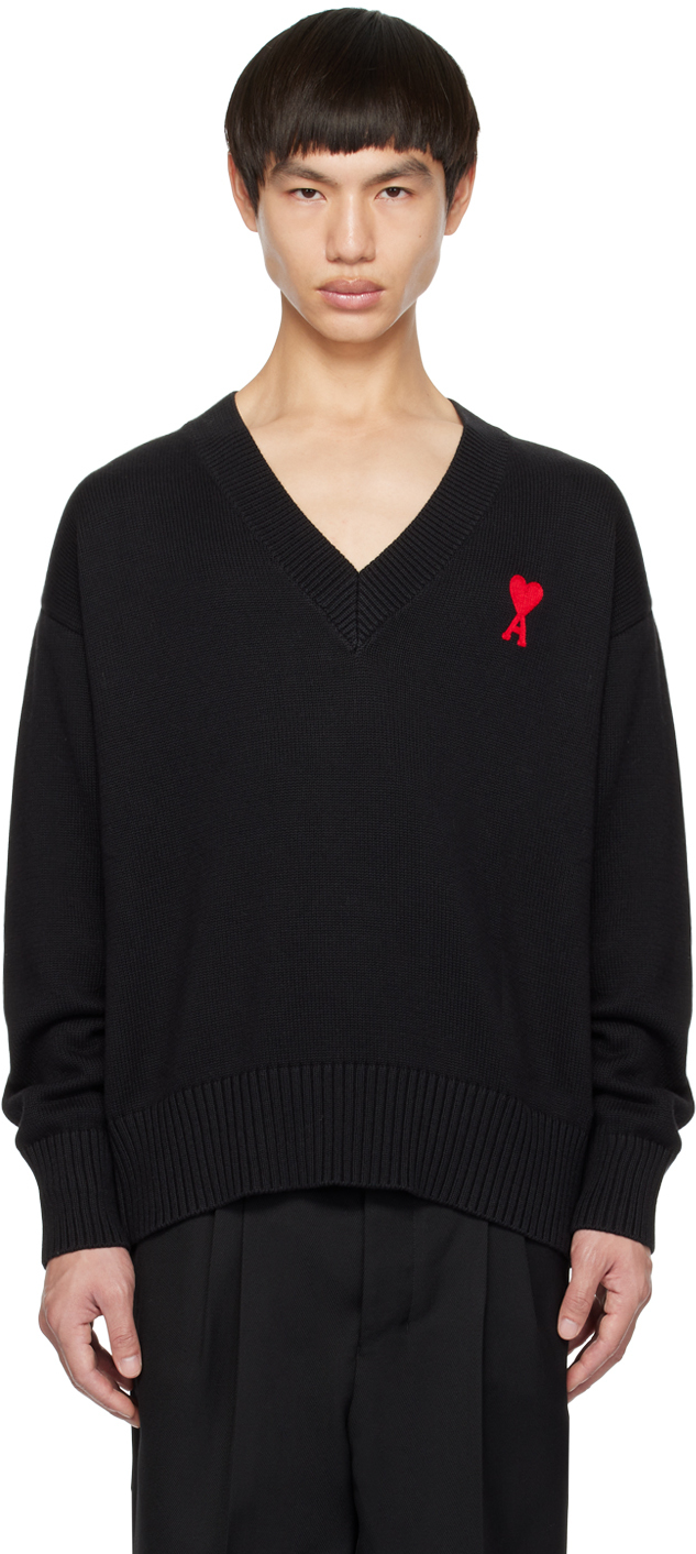 Ami Alexandre Mattiussi Black Ami De Cœur Sweater In Black/red/009