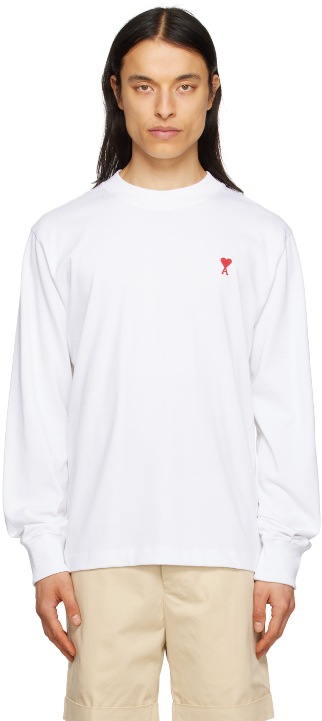 AMI Alexandre Mattiussi: White Ami de Cœur Long Sleeve T-Shirt | SSENSE ...