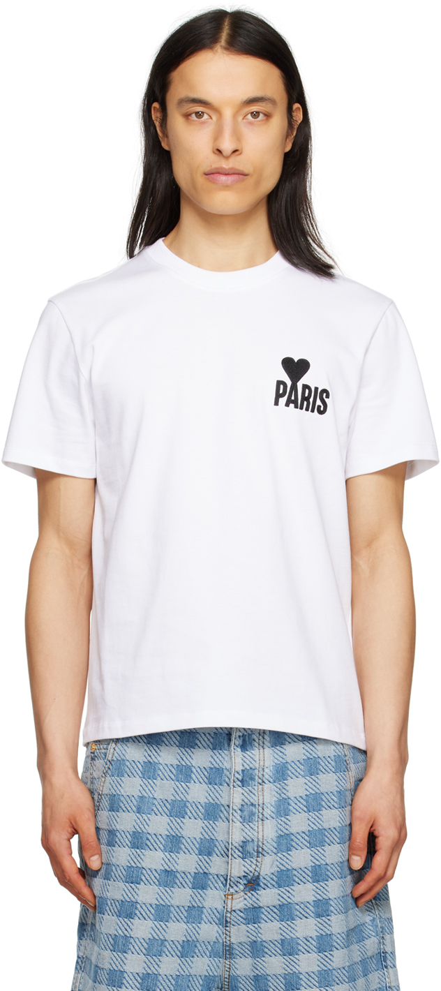 AMI Alexandre Mattiussi: White 'Paris' Ami De Cœur T-Shirt | SSENSE