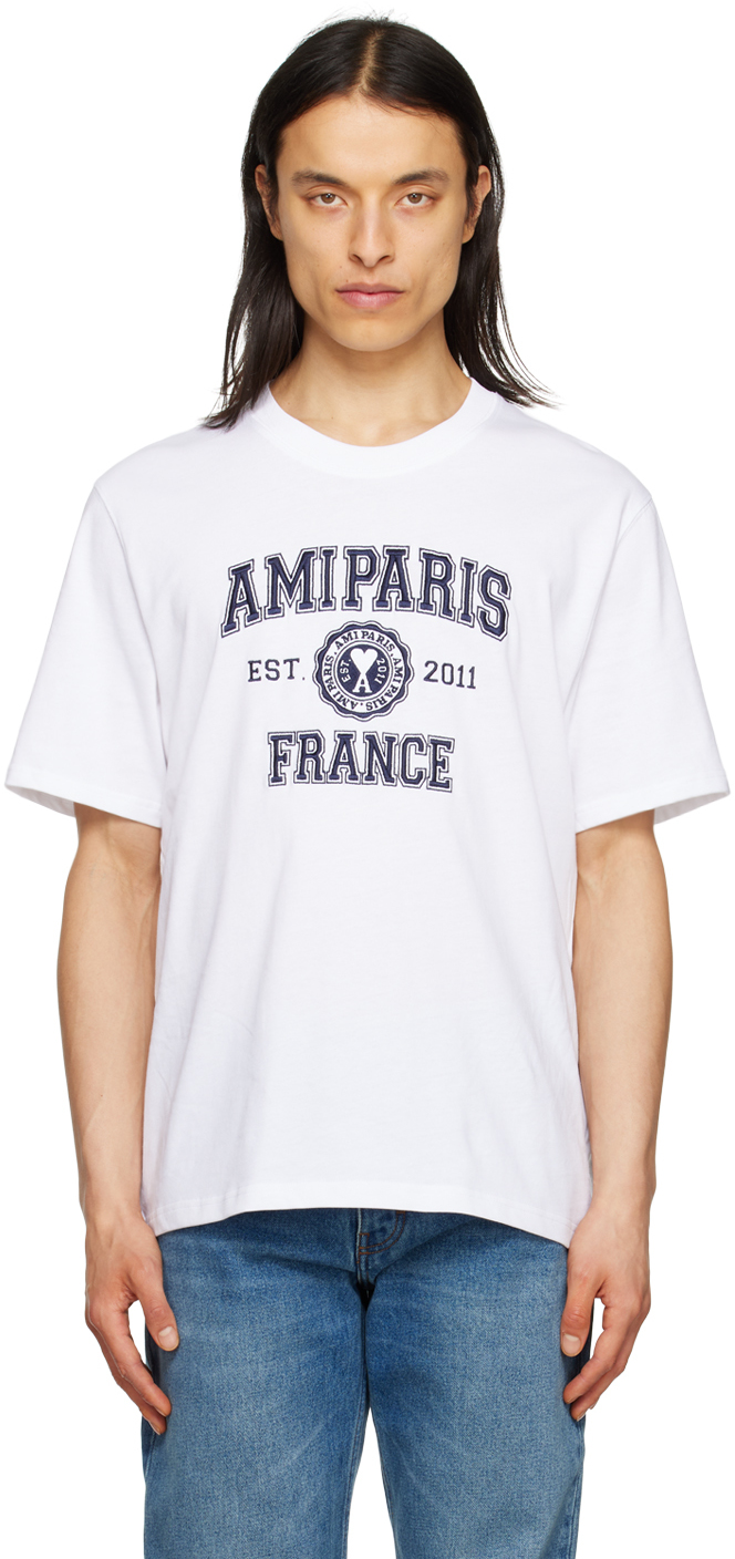 Shop Ami Alexandre Mattiussi White 'ami Paris France' T-shirt In Wool Tricotine White