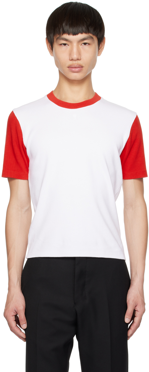 Shop Ami Alexandre Mattiussi White Ami De Cœur T-shirt In White / Scarlet Red/