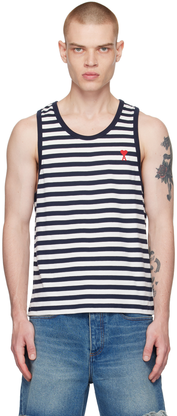 Navy Striped Tank Top by AMI Paris on Sale