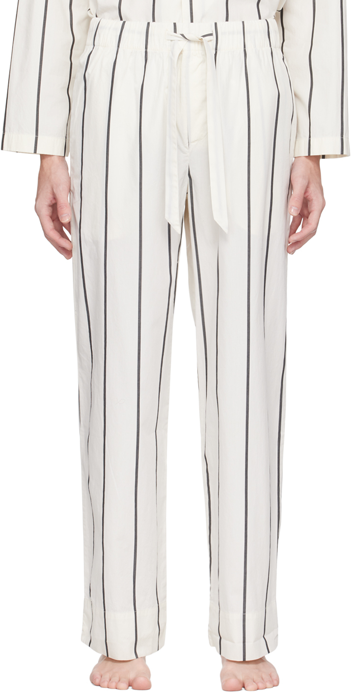 Tekla White Striped Print Organic Cotton Pyjama Trousers