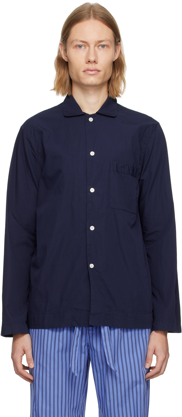 Tekla: Navy Buttoned Pyjama Shirt | SSENSE Canada