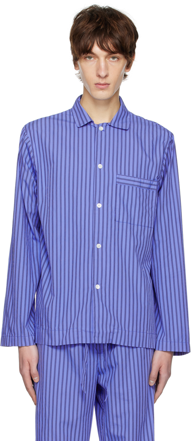 Tekla Blue Striped Pyjama Shirt In Boro Stripes